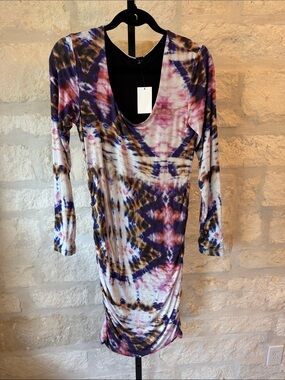 Long Sleeve Tie-Dye Bodycon Dress - Multicolor